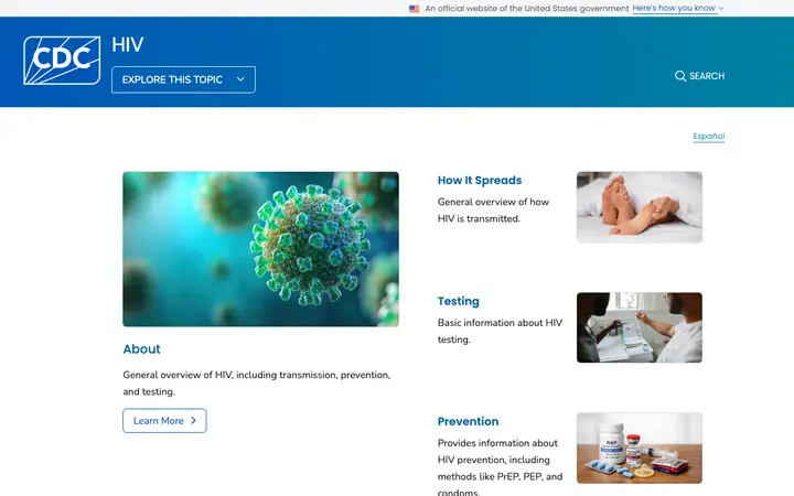 美国疾控中心 HIV 页面 网站截图
