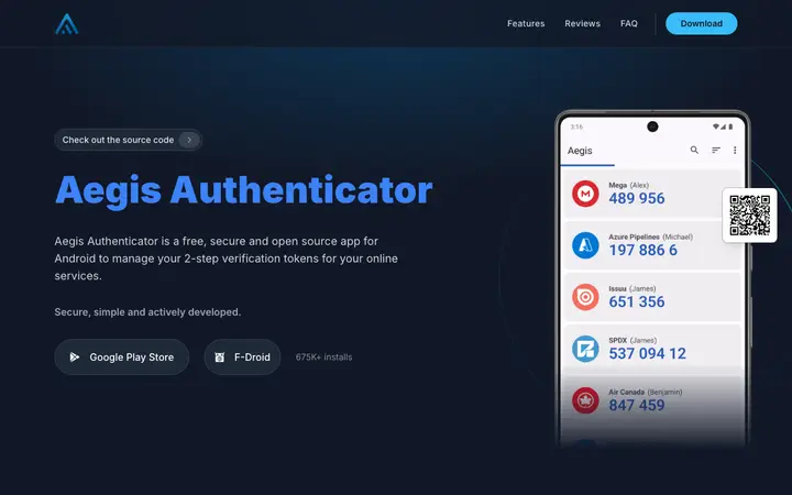 Aegis Authenticator 网站截图